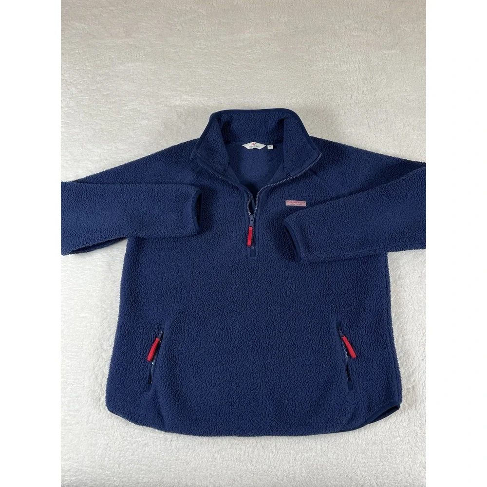 Vineyard Vines Navy Blue Sherpa Fleece 1/2 Zip Pullover Women's M Sweater Jacket